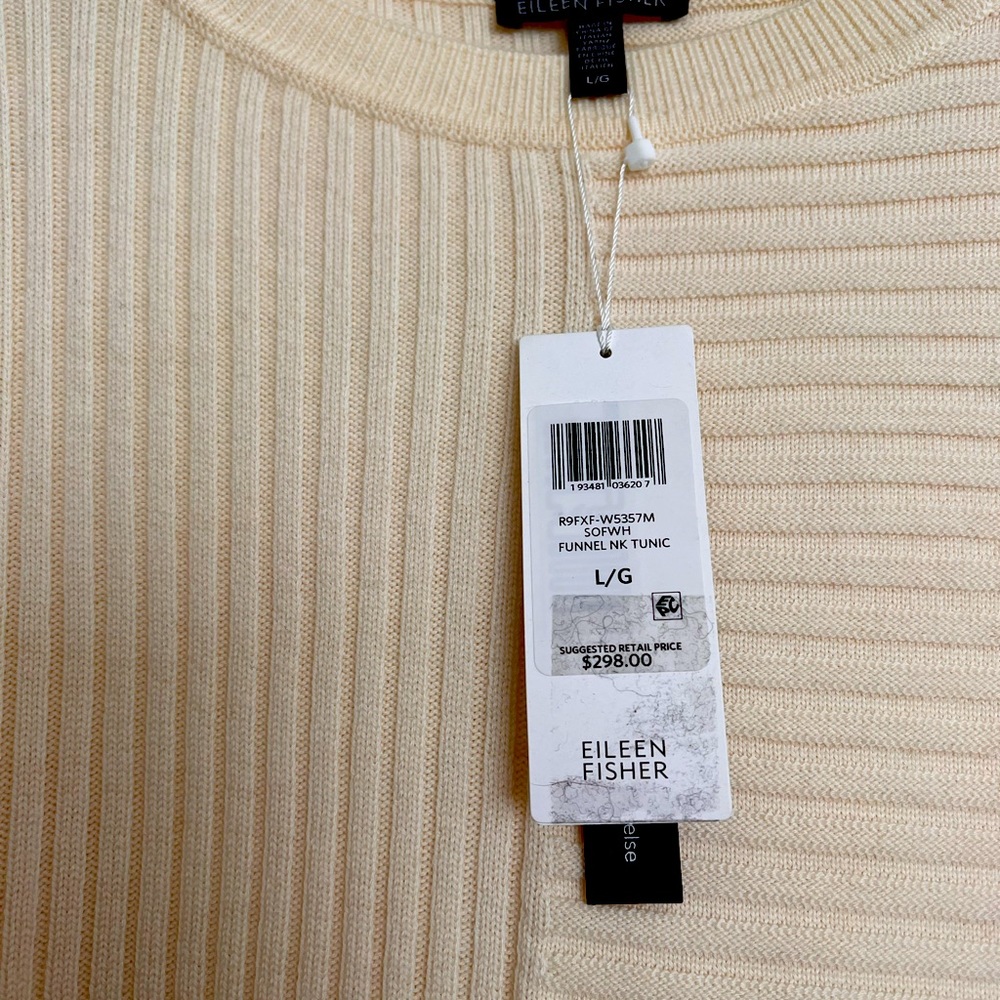 Eileen Fisher Tunic Extra Fine Marino wool in off white cream color in Large